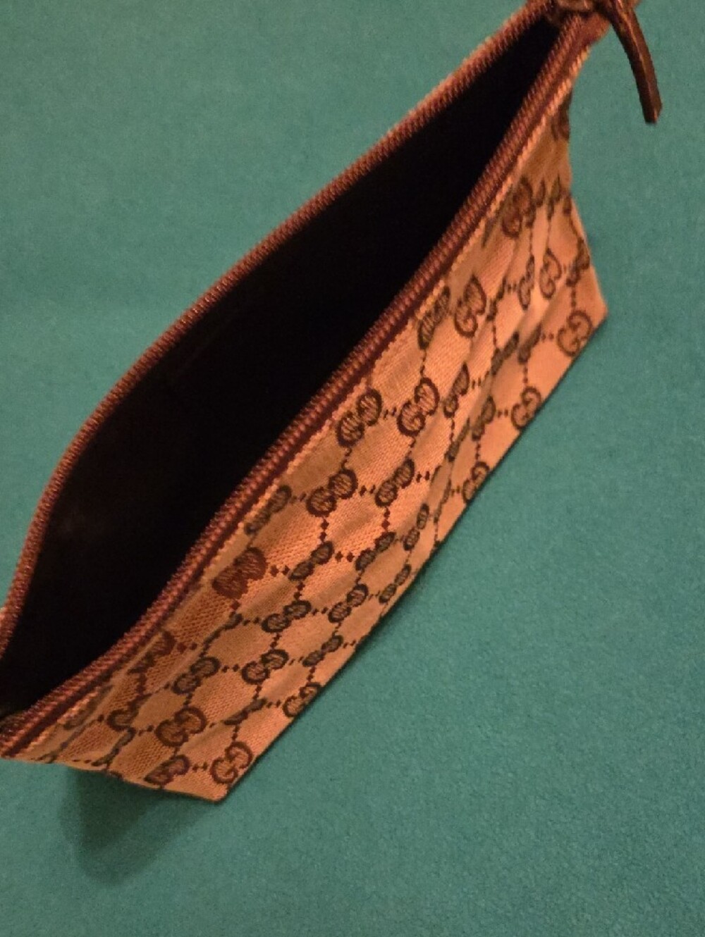 Gucci Brown Monogram Zip Pouch with Dark Brown Trim - Picture 4 of 14